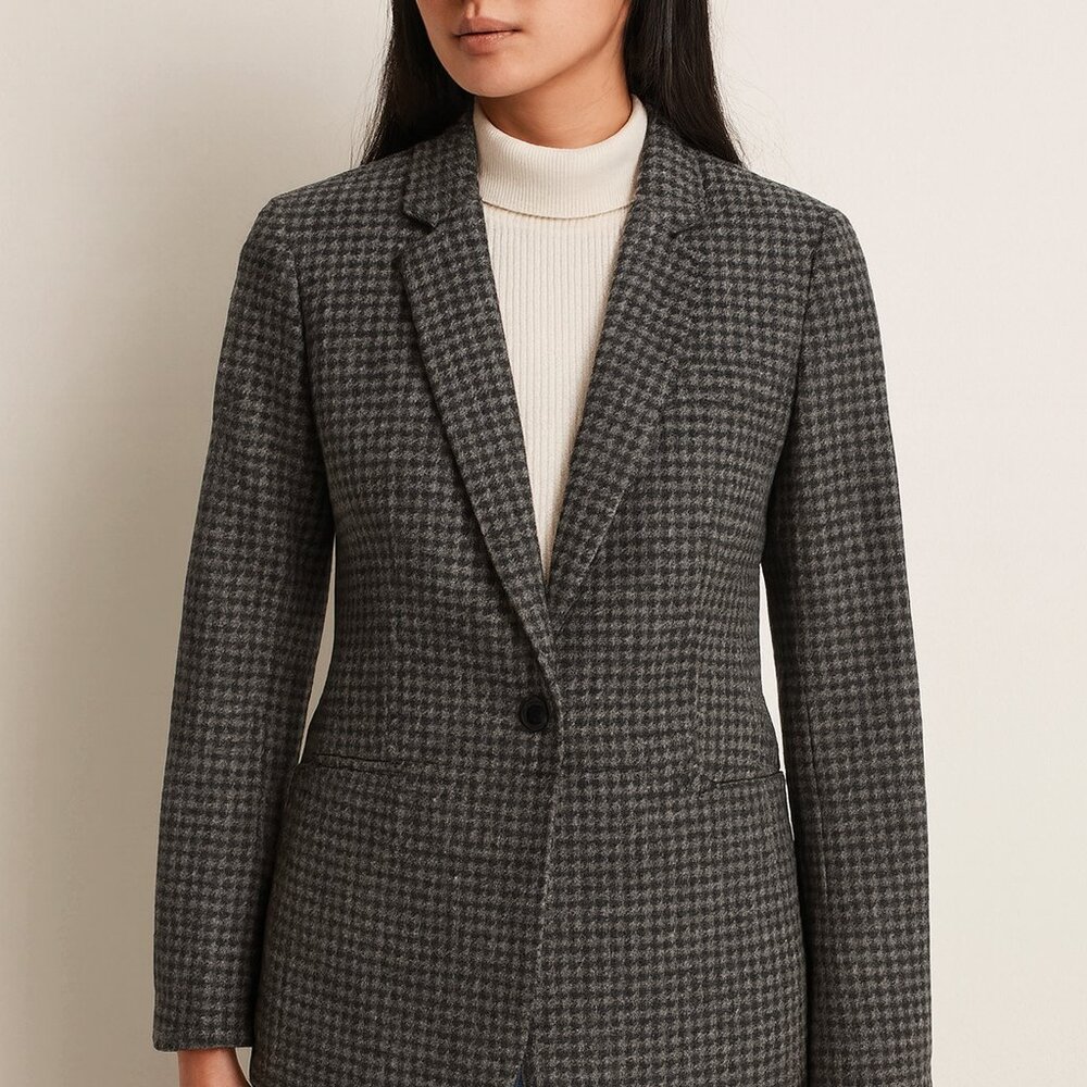 J. Crew Women's Schoolboy Blazer Size 2 Parke Gray‎ Houndstooth 100% Wool Career